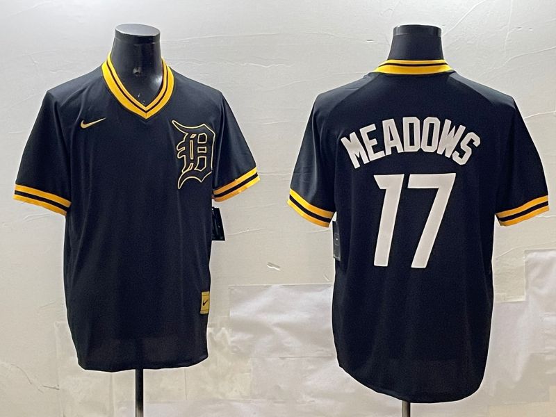 Men Detroit Tigers 17 Meadows Black Gold Game 2025 Nike MLB Jersey style 1